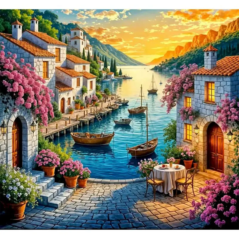GATYZTORY Paint By Number Town Landscape Drawing On Canvas HandPainted Art Gift DIY Pictures By Number Sunset Kits Home Decor