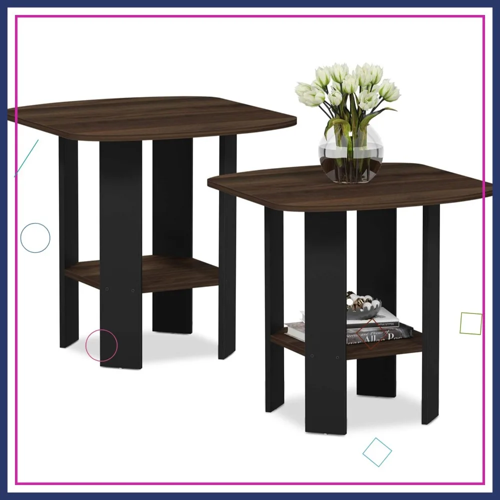 

Современный двухуровневый торцевой столик с открытыми полками, отделка орех/черный для гостиной и спальни