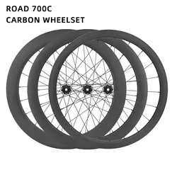 Road Bike Carbon Fiber Wheelset 100x12mm 142x12mm Thru Axle Center Lock Disc Brake No LOGO 42mm/45mm/55mm/66mm 700C Road Wheel
