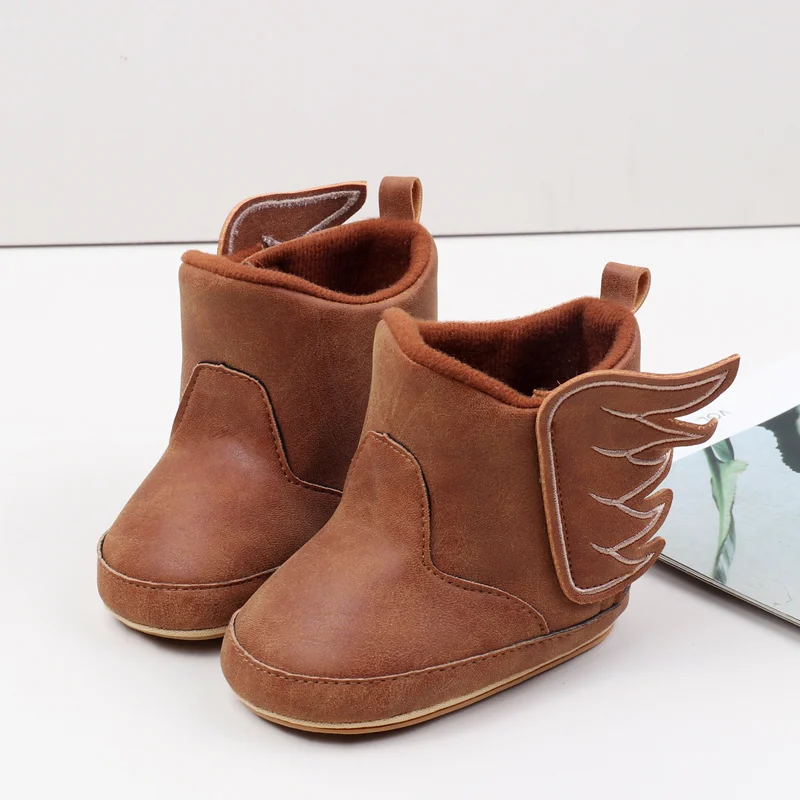 

Baby Boy Girl Baby Winter Solid Color Toddler Short Boots Fashion Wings Rubber Soft Sole Fashion Baby Boots