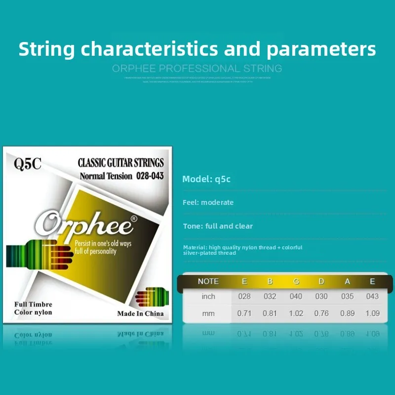10 Buah Aksesori Gitar, Senar Orphee Warna Set Senar Gitar Klasik, Senar Nilon Tegangan Sedang dan Tinggi