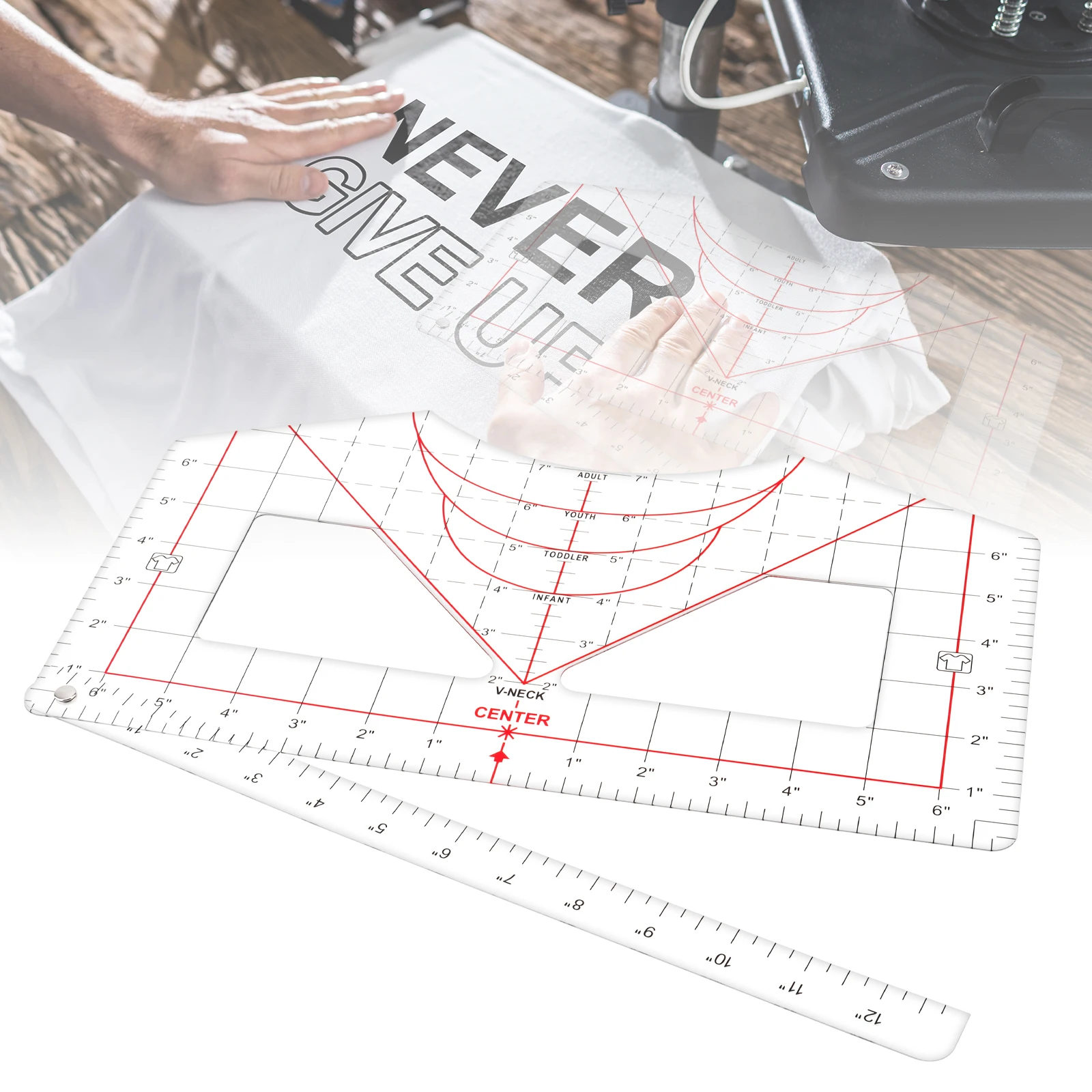 

Transparent PVC T-Shirt Ruler Guide for Vinyl Alignment Heat Press HTV Extra Assistant Ruler Template T-shirt Measurement Tool