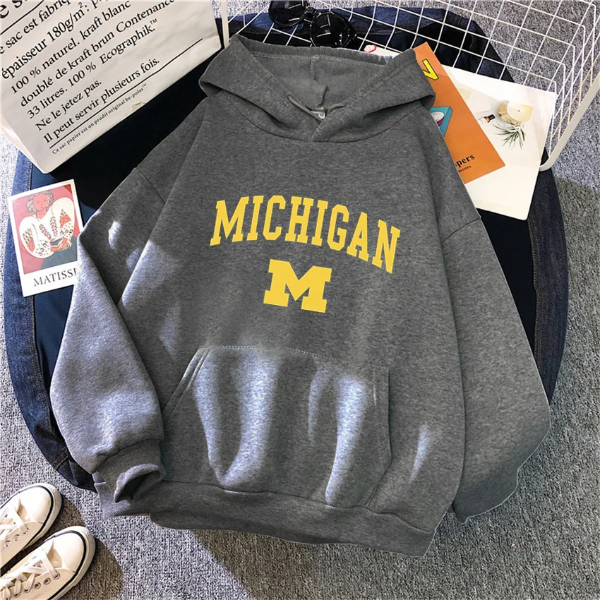 Fashion Michigan University Women Hoodies Hip Hop Fleece Woman Casual Pullover Unisex Streetwear Harajuku Male Hoody Clothes