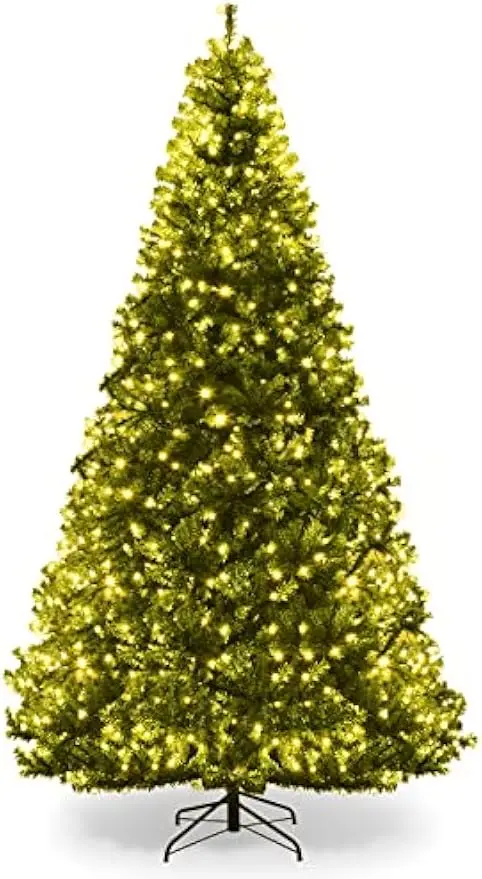 

9Ft Pre-lit Artificial Christmas Tree, Pencil Hinged Christmas Tree w/ 1000 Dual-Colored LED Lights, 2944 PVC Branches