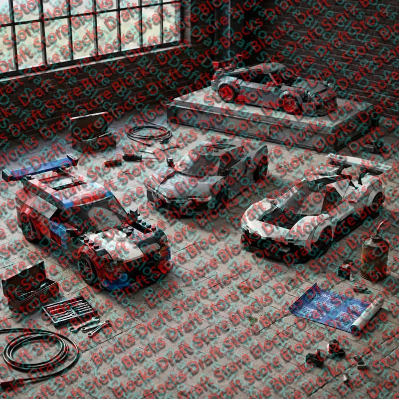 Top Tier Racing Car Building Blocks Set 4-Model Collectible Sports Vehicle Kit DIY Assembly Brick Toys for Car Enthusiasts QWERT