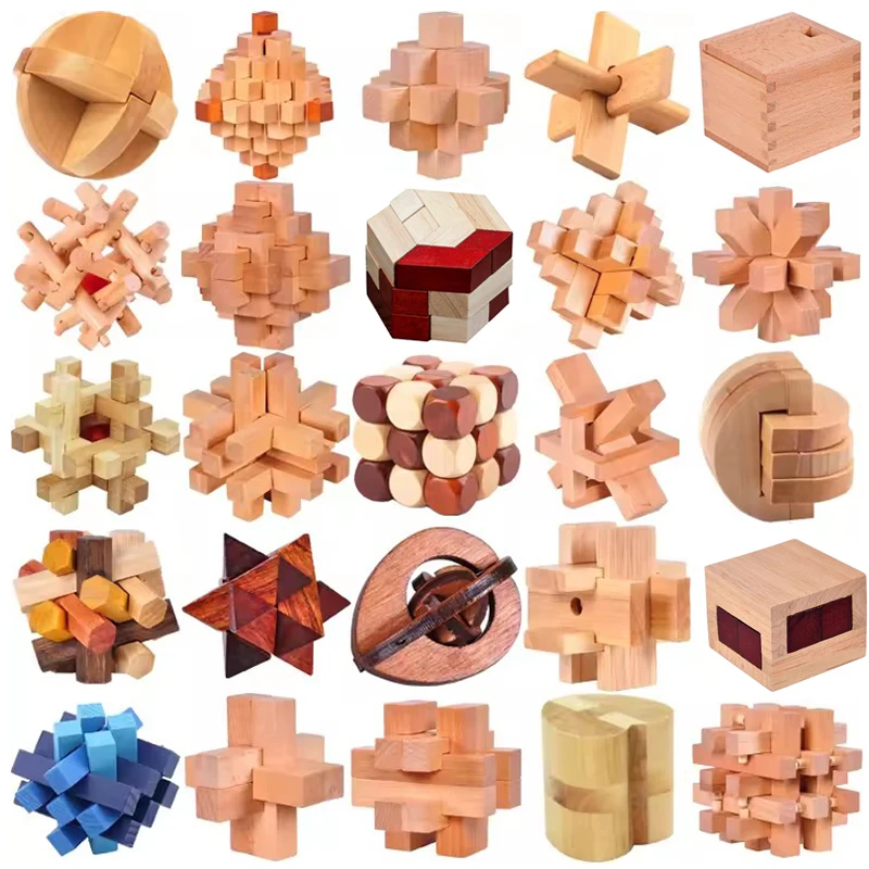 6PCS Set Wooden Brain Teaser Puzzles For Adults and Kids IQ Challenge LuBan Lock Difficult Assembly & Disentanglement Games