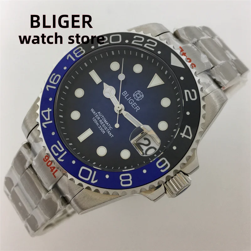 BLIGER-Reloj de buceo NH35 para hombre, cronógrafo de movimiento automático, cristal de zafiro, esfera luminosa, bisel de cerámica luminoso, resistente al agua hasta 10ATM, novedad de 2023