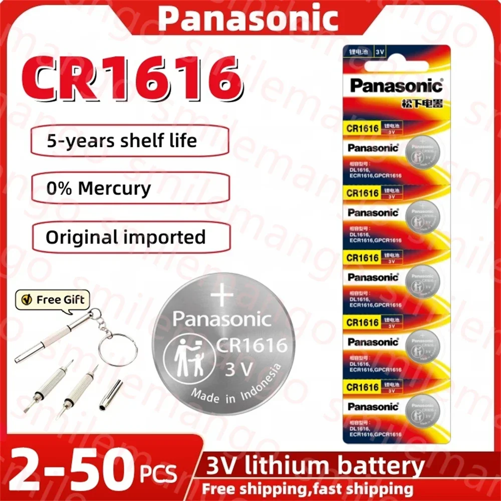 Original Panasonic CR1616 Button Coin Cell DL1616 5021LC CR 1616 3V Lithium Battery For Watch Remote Calculator Car Key