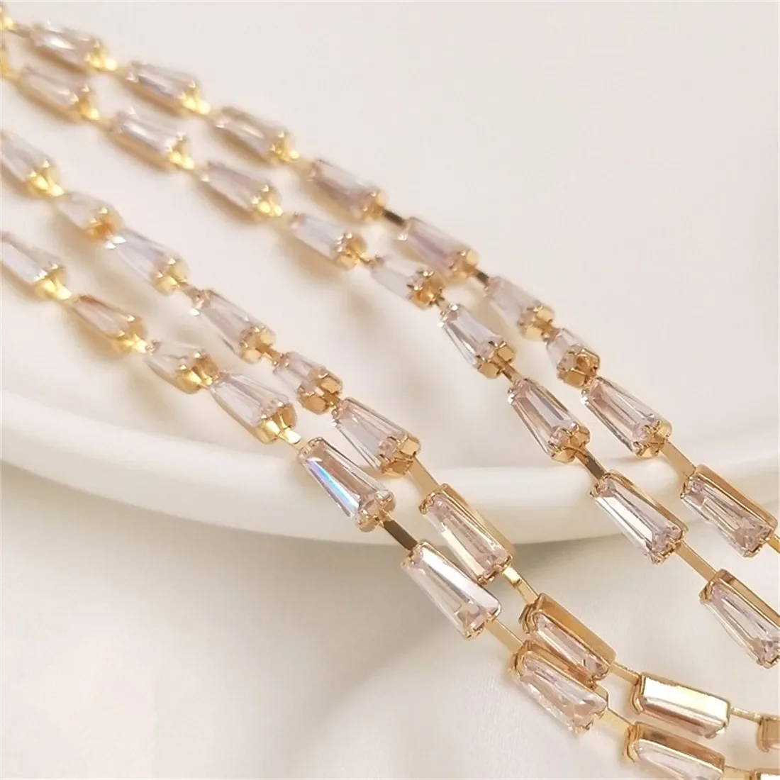 14K Gold-Color Austrian T Square Zircon Claw Chain T-shaped Rectangular Accessories DIY Bracelet Jewelry Earrings Material B622