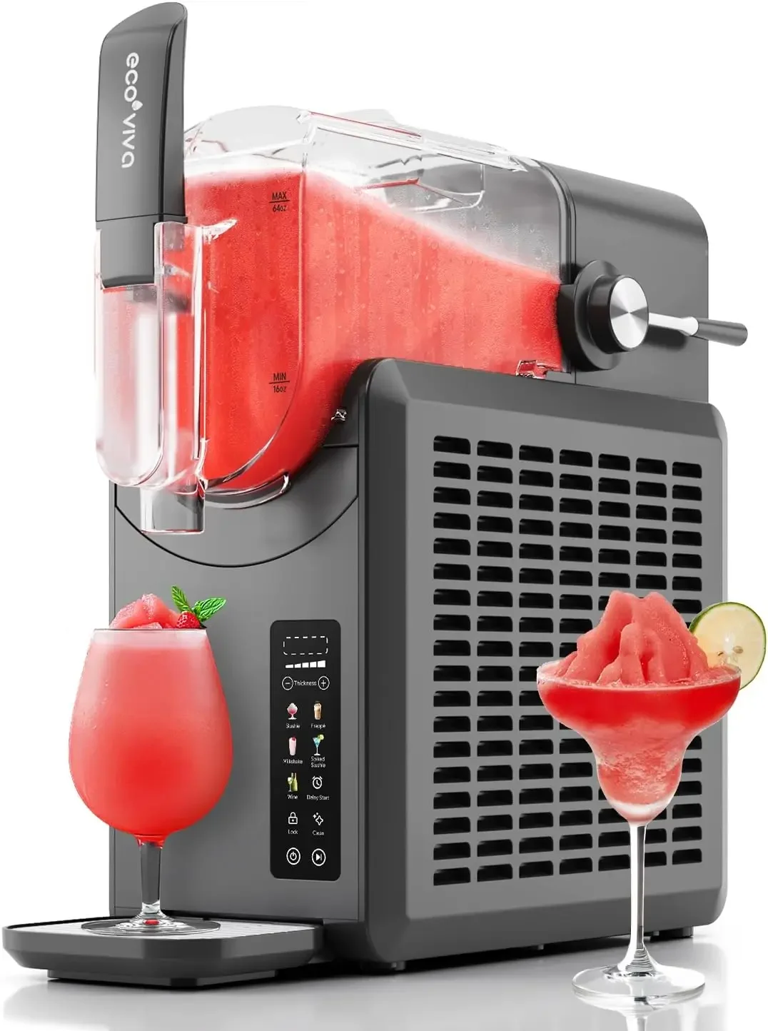 آلة Slushie Machine 88 أونصة آلة Slushy ذات الشاشة الملونة، صانع المشروبات المجمدة الاحترافي، لا حاجة إلى ثلج، مخفوق الحليب، Frappé، رمادي