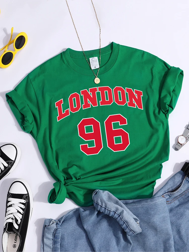 London 96 Print Woman Tshirts Vintage Slim Soft Individual T-Shirts Niche Round Neck Top Tee Tshirt Niche Short Sleeve T-Shirt