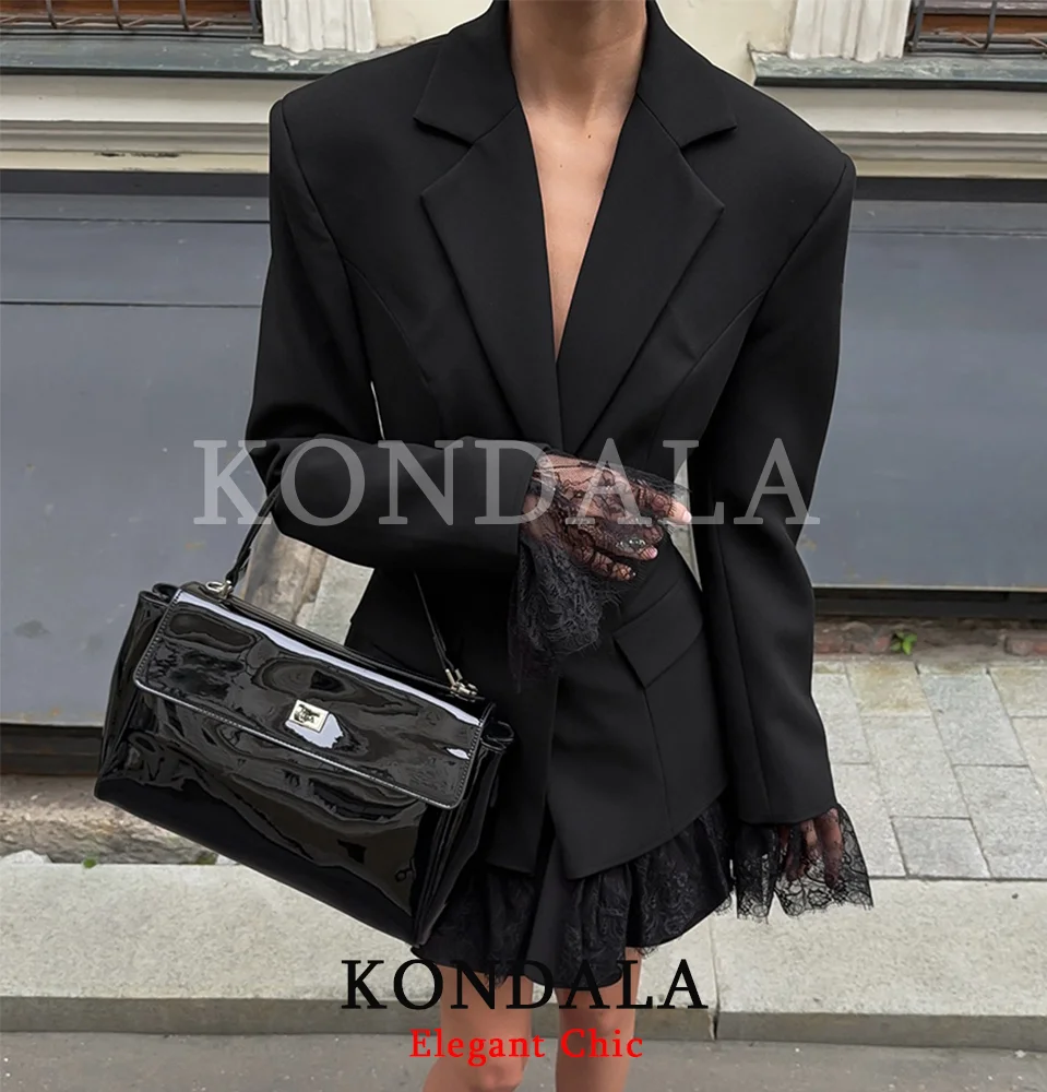 콘달라 여성 트렌디 레이스 패치워크 슬림 블레이저 허리 블레이저 패션 2026 신상 봄 여름 하이 스트리트 출퇴근 데이트 여성 블레이저