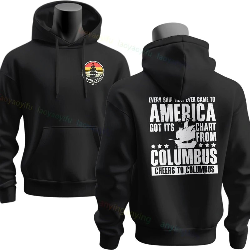 الرجال والنساء مضحك كريستوفر كولومبوس 1492-1502 جولات العالم الجرافيك هوديس عادية كم طويل البلوز الفكاهة نمط هوديي