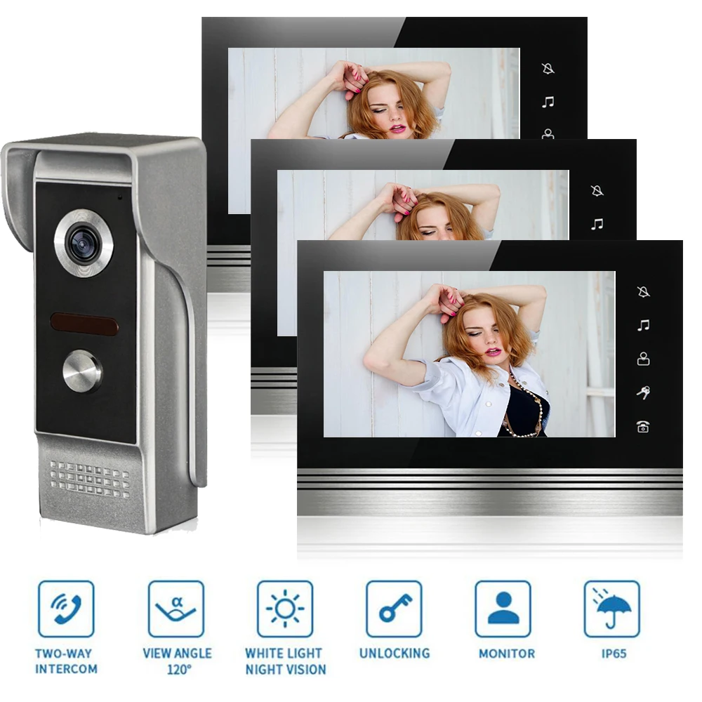 

7 Inch Video Intercom System Kit Wired Video Doorbell Phone Rainproof Call Panel IR Camera for Home Villa Building