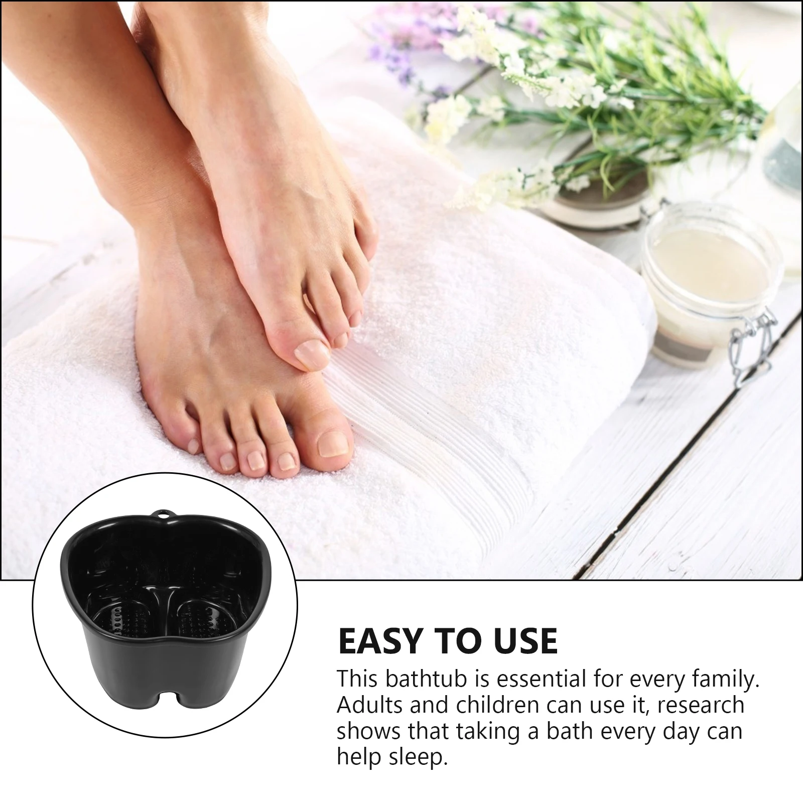 

Insulated Bath Tub Foot Wash Bucket Health Preservation Basin Spa Soaking Container Durable Plastic Black Easy Storage Portable