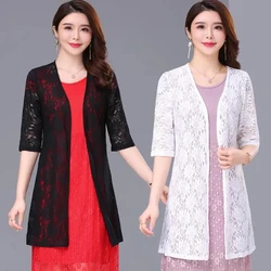 Women New Lace Cardigan Thin Sunscreen Jacket 2024 Female Summer Large Size Mid Length Version Shawl Air-conditioned Shirt Coat