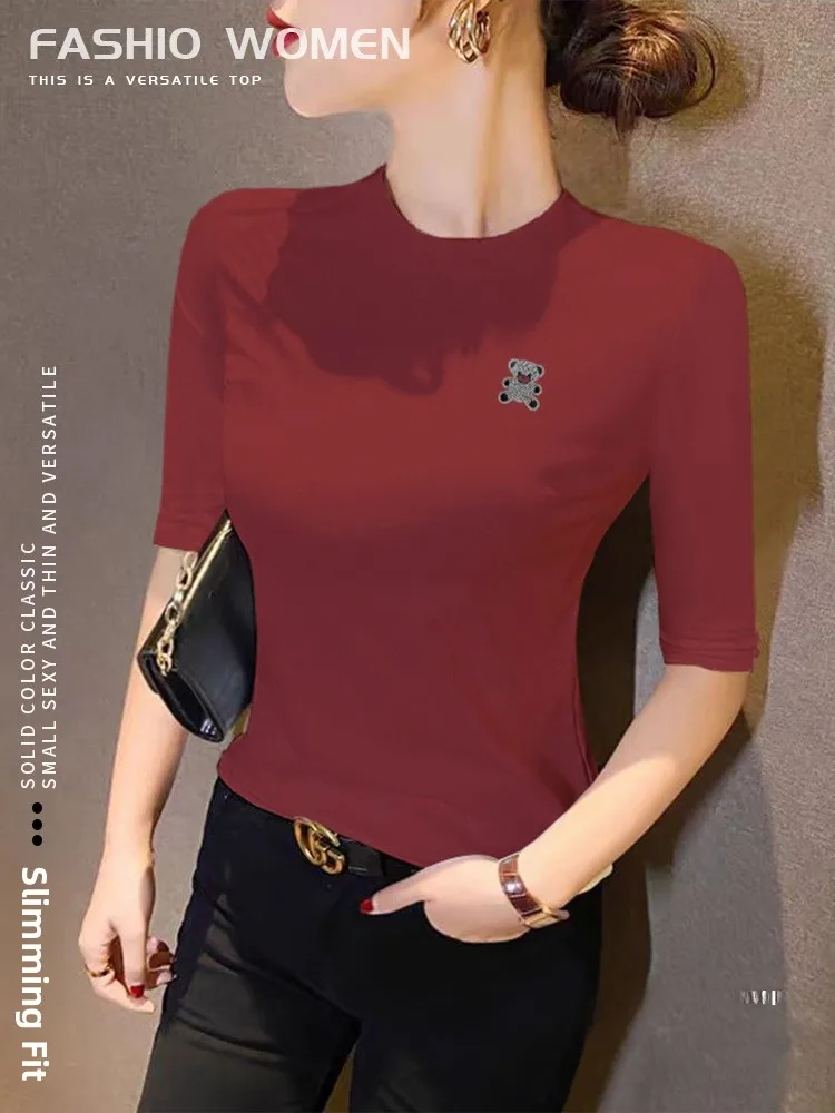 

Футболка Red Bear Diamond Embellied 3/4 Sve Base irt Tea Sle, повседневная одежда ранней осени для молодежи