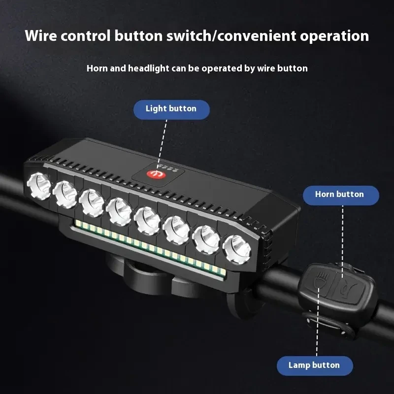 

Front Bike Light with 6 Lighting Modes, 8 LEDs + 20 SMDs, IPX4, 120B Bell, 4000mAh Battery, USB Charging Bicycle Headlight Set