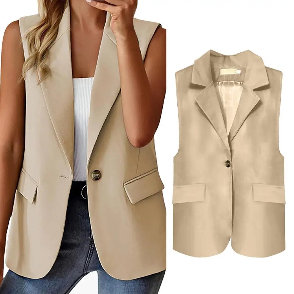 Casual Sleeveless Suit Vest Office Lady Spring Autumn Fashion Elegant Solid Turn Down Collar Blazer Coats For Women 2024 Tops