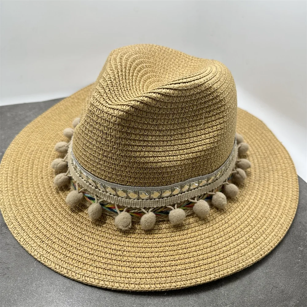 

Boho Western Cowboy Hat Hand Made Beach Felt Sunhats Party Cap For Man Woman Curling Brim Cap Sun Protection Unisex Hats