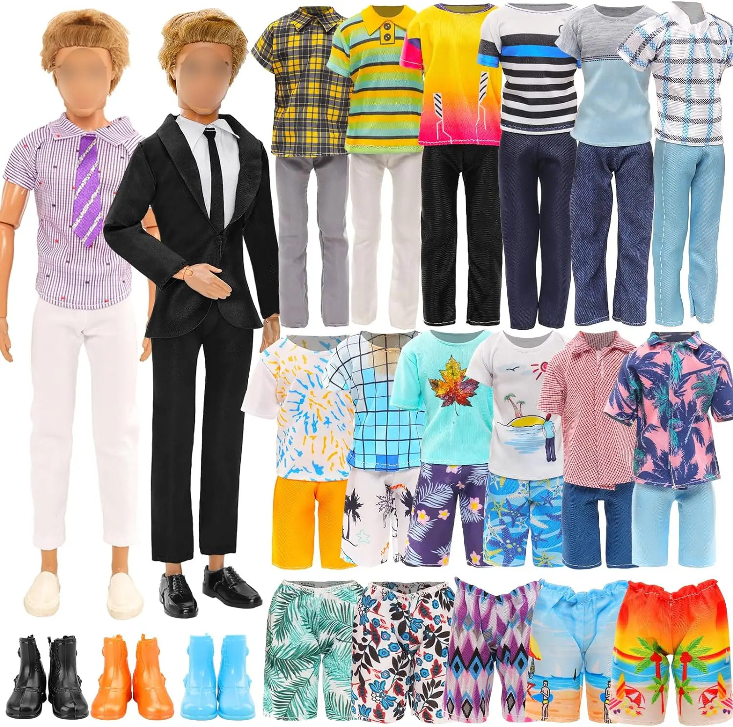 Barwa Lot 12 Items Doll Clothes for Boy Doll Include Random 4 PCS Casual Wear + 5 PCS Dolls Pants +3 Pairs of Shoes