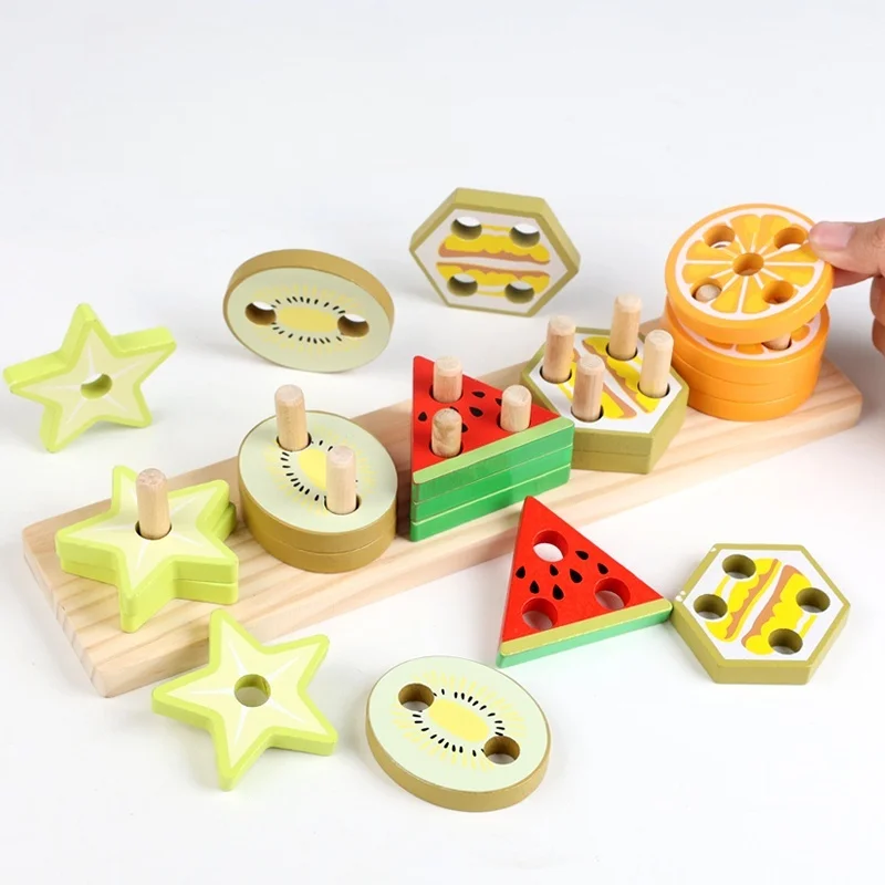 Mainan Kayu Montessori Permainan Puzzle Pencocokan Bentuk Warna Manik-manik Warna-warni Kognisi Warna Mainan Edukasi Dini Hadiah untuk Anak-anak