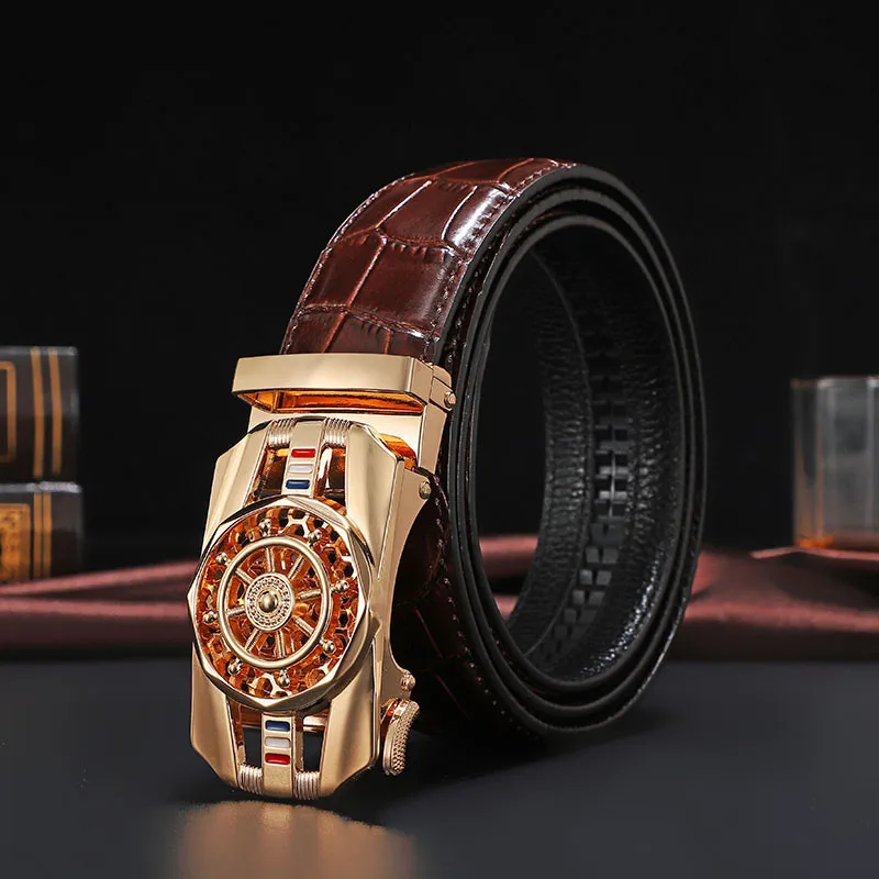 Men Genuine Leather Belts High Quality Brand Luxury Business Work Automatic Buckle Belts for Men Fashion Black Belt ZD121