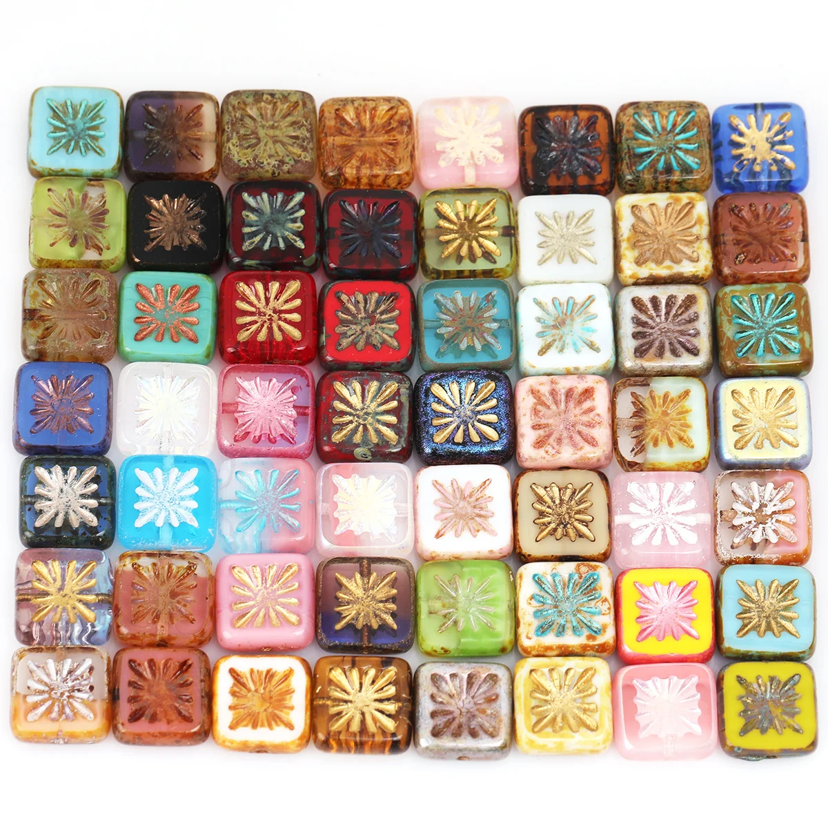 4pcs Random Color 1.1cm Translucent Vintage Square Glass Loose Spaced Beads for DIY Bracelets Earrings Necklaces Handmade