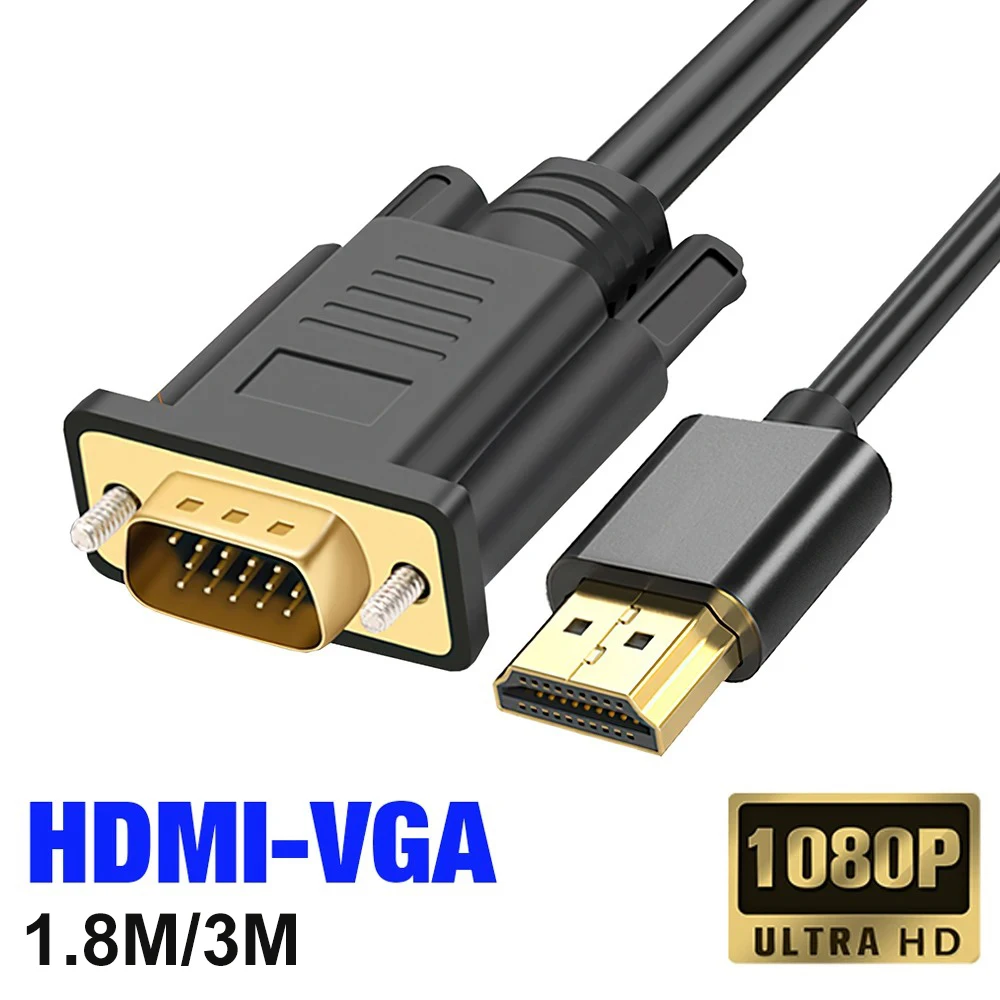 Cable convertidor de línea de conector adaptador HDMI a VGA 1,8 M 3M HD 1920*1080P para proyector de Monitor de TV de ordenador portátil de escritorio