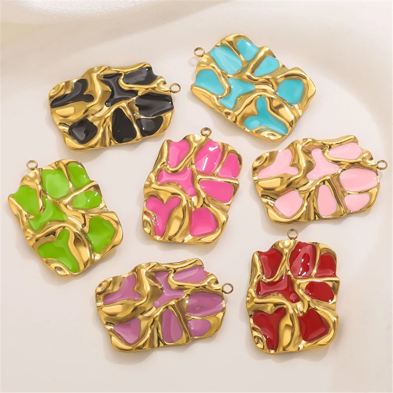 

10 Pieces/Lot 18K Gold Plated Stainless Steel Drip Square Charms For Diy Ornament Earrings Necklace Jewelry Making Accessories