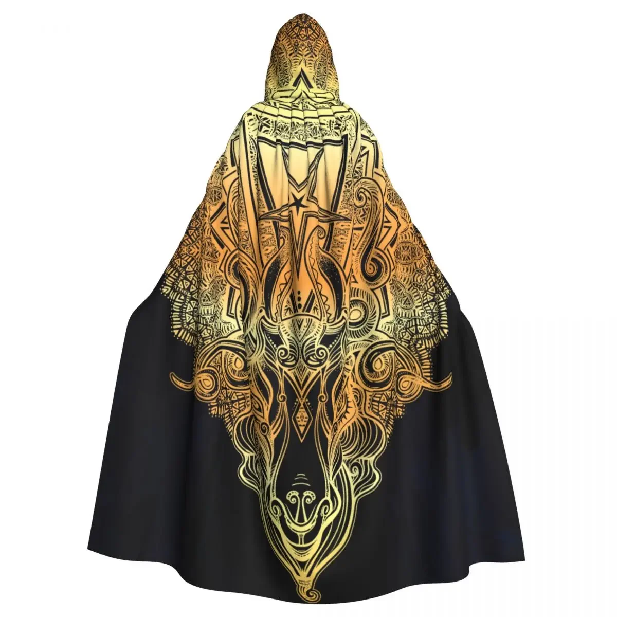 Unisex Erwachsenen Pentagramm Kopf des Dämons Baphomet Ziege Umhang mit Kapuze lange Hexe Kostüm Cosplay