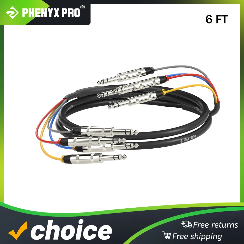 6-футовый кабель TRS Snake, кабель Phenyx Pro 1/4 дюйма, патч-провод TRS с цветовой кодировкой, 4-канальный аудиокабель с медью OFC 24 AWG, сбалансированный 1/4-