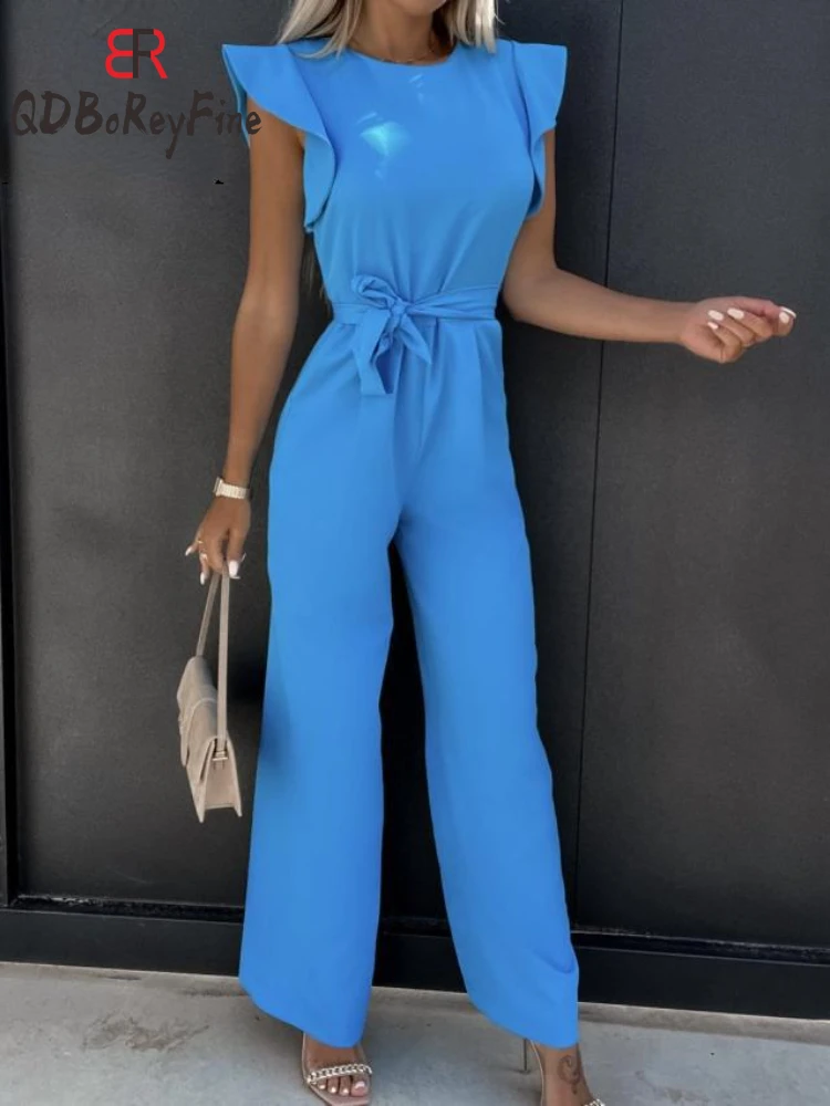 New Summer Elegant Jumpsuit Women High Waisted Lace Up Long Jumpsuits Casual Losse Fashion Women's Clothing 2024 Streetwear