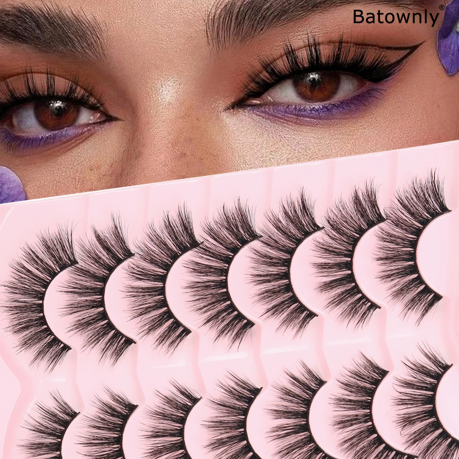 자연스럽고 길고 편안한 컬을 위한 캣아이 인조 속눈썹 7쌍 세트로 쉽게 적용할 수 있으며 초보자에게 적합합니다.