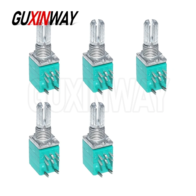 5PCS RK097 Type Dual 8-Pin 5K 10K 50K 100K With Push Switch Volume Adjustment Rotary Potentiometer Flower Shaft Length 15MM