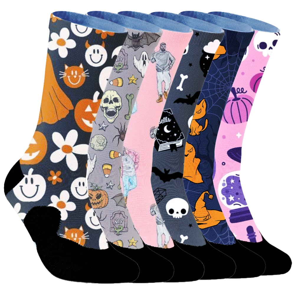 Hip Hop Harajuku Bone Spider Web Male Skateboard Couple Long Socks Halloween Casual Women Socks Creative Cosplay