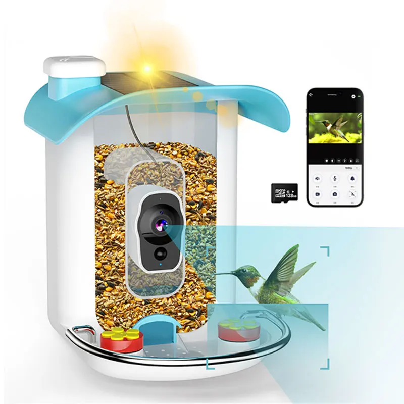 Two-way Audio 1080P Waterproof IP65 Intelligent Automatic Bird Feeder With Camera Solar Energy