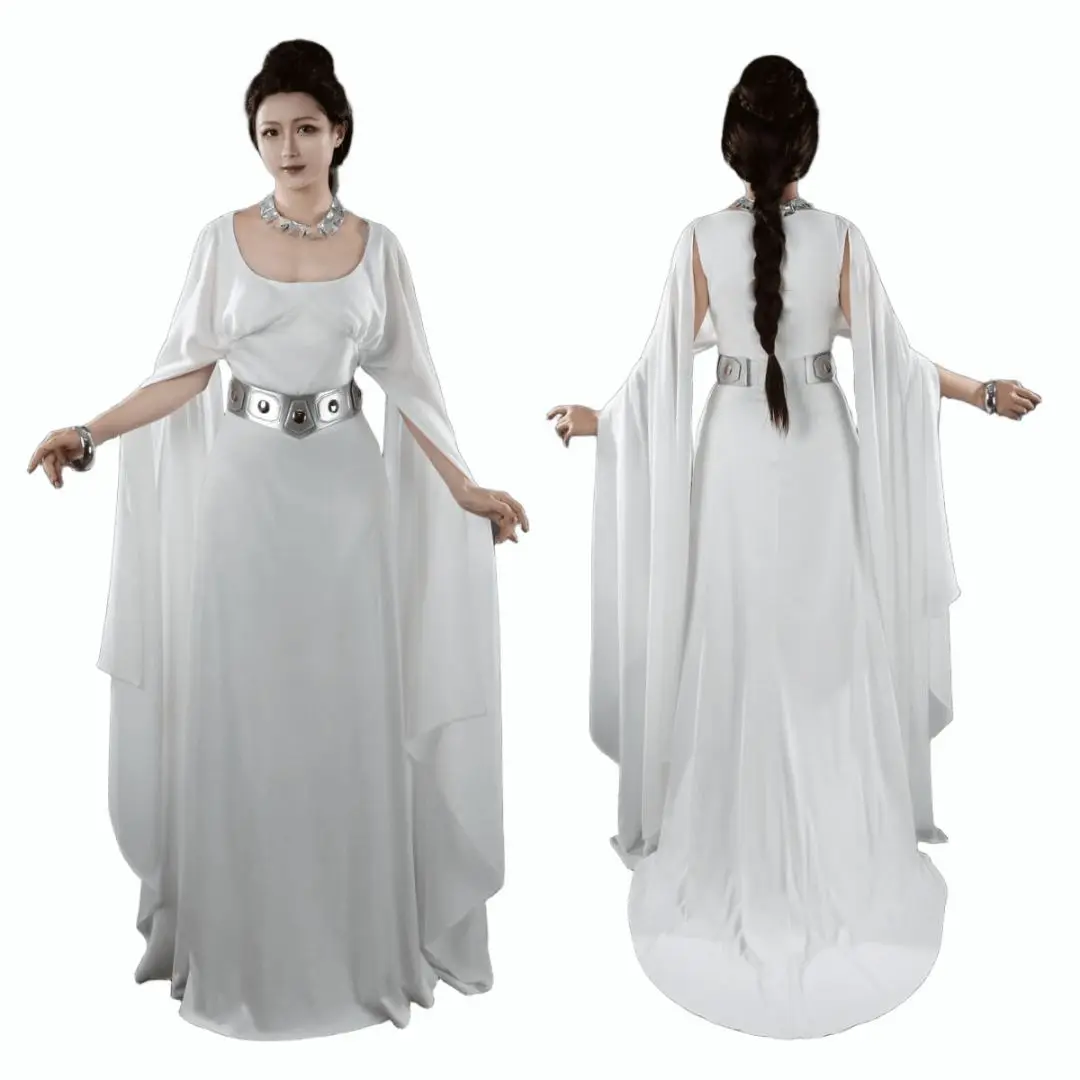 

Princess Leia Cosplay Costume Star Women's Movie Wars A New Hope Halloween Fancy Dress White Robe Gown Belt Party Comic-con Gift