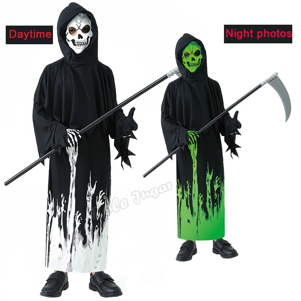 Halloween Horror Skeleton Ghost Death Costume Sickle Ghost Dark Messenger Scary Costumes Suit Carnival Theme Party Fancy