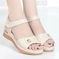 2024 New Summer Women Sandals Casual Women Flat  Genuine Leather Female Wedges Sandals Soft Sole Cozy Mother Shoes  Anti-slip