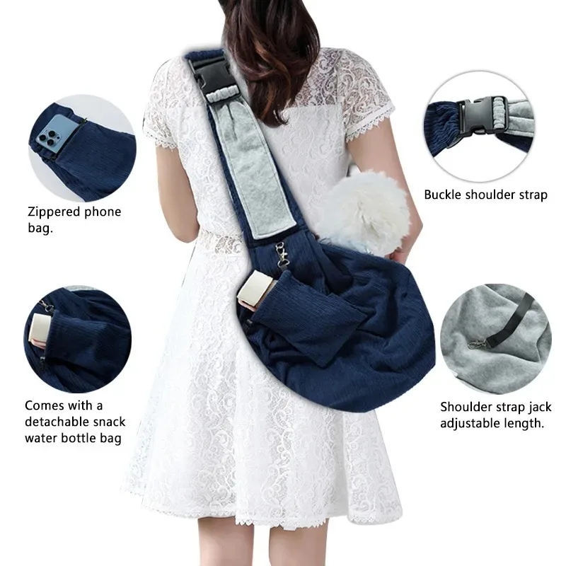 

Secure Pet Sling Carrier Ventilated and Adjustable Dog/Cat Harness with Chest Support Hands-Free Outdoor Travel Pack