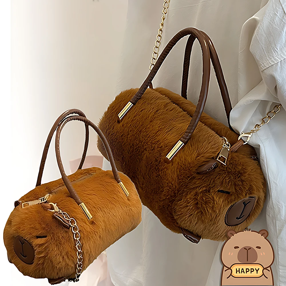 Kapybara Plush Crossbody Bag New Cute Plush Kapybara Bucket Bag Large Capacity Capybara Shoulder Crossbody Bag Bucket Bag