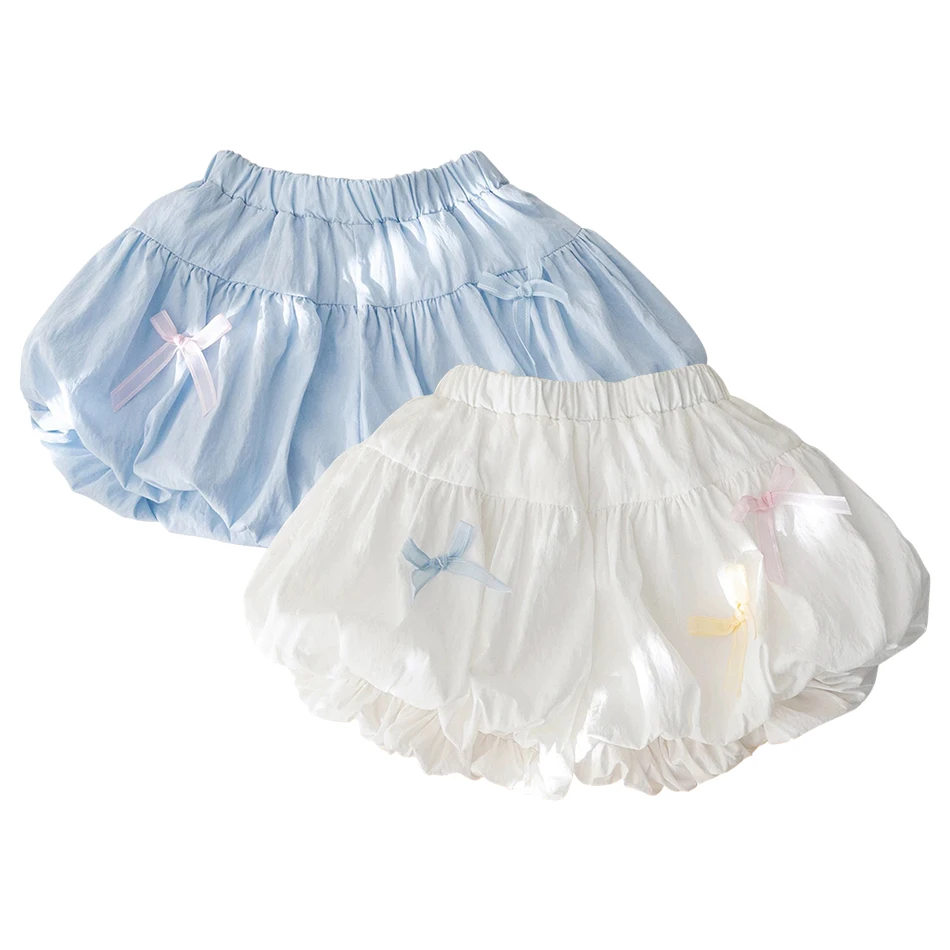 

Шаровары для девочек, шорты с бантом, детские летние повседневные милые однотонные шорты в корейском стиле, универсальная игровая одежда, одежда для малышей