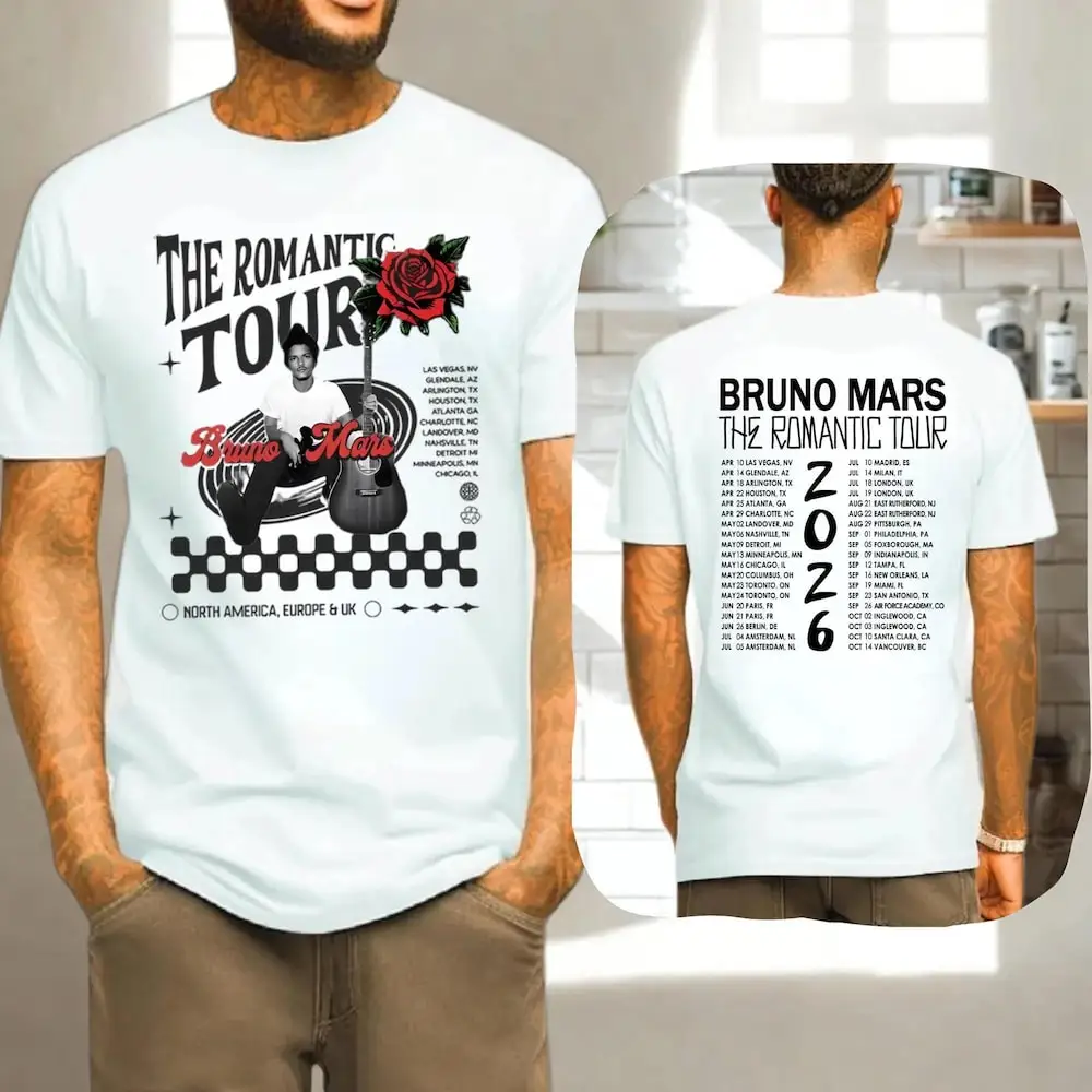 2026 The Romantic Tour TEE American Singer-songwriter Bruno Mars High Quality Fashion Tee-shirt Fashion Camisetas Tops Clothing