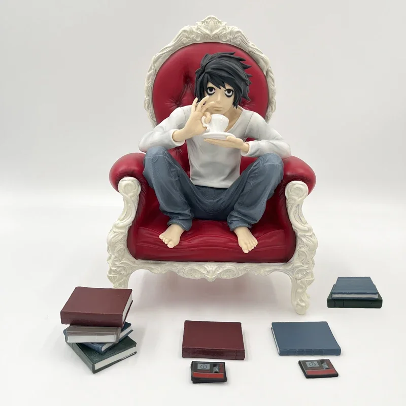 24cm Death Note L Lawliet Anime Figure Coffee Watari & L Action Figure Light Yagami Figurine GK Collectible Model Doll Toy Gifts