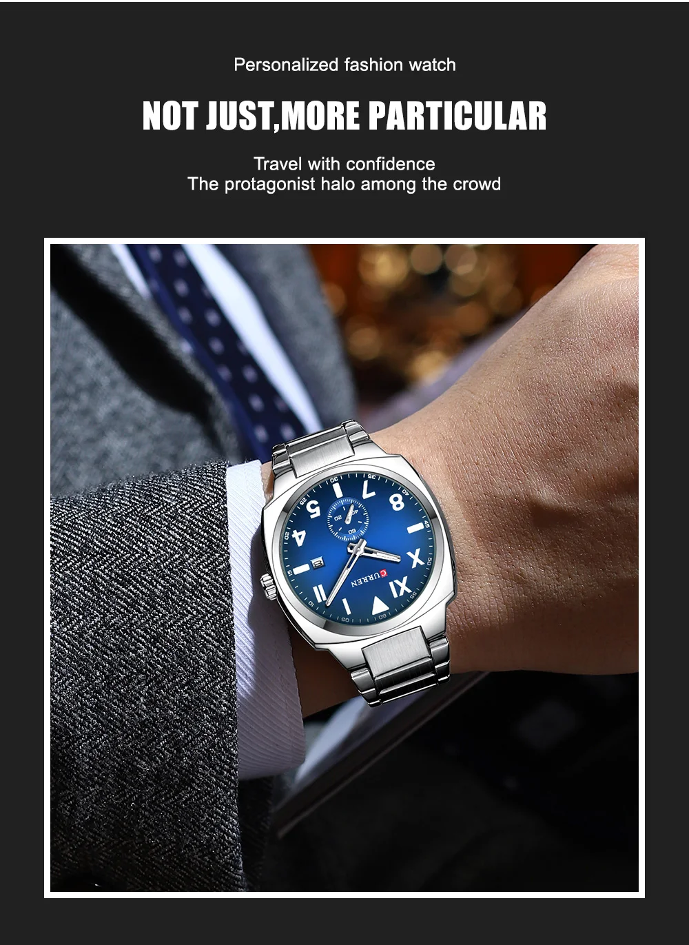 Curren Casual Fashion Markenuhren für Herren, einfache Quarzuhr mit leuchtenden Zeigern, Herren-Armbanduhr aus Edelstahl mit Datumsanzeige. – Detail 8