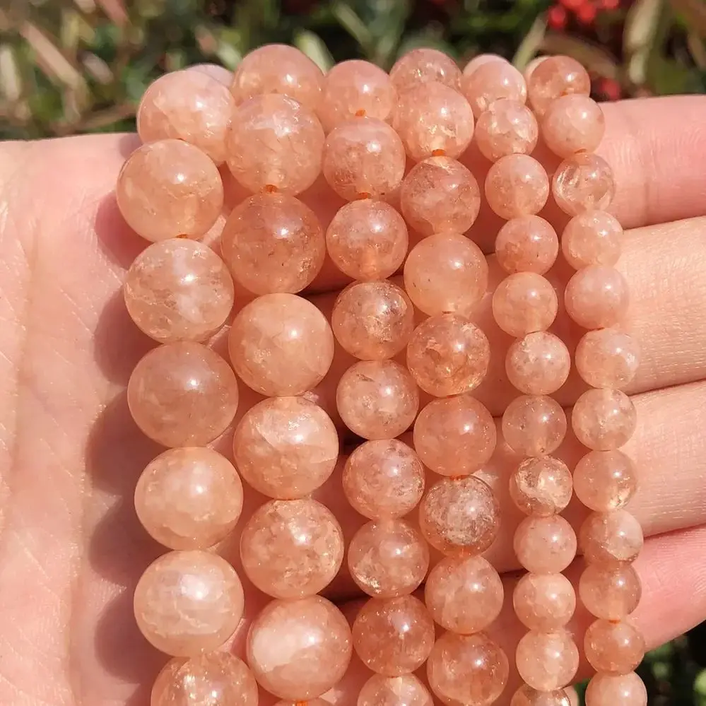 Sunstone Beads Round Loose Spacer Beads Natural Stone 15\'\'Strand 4/6/8/10/12mm Angelite Stone For Jewelry Making DIY Bracelets