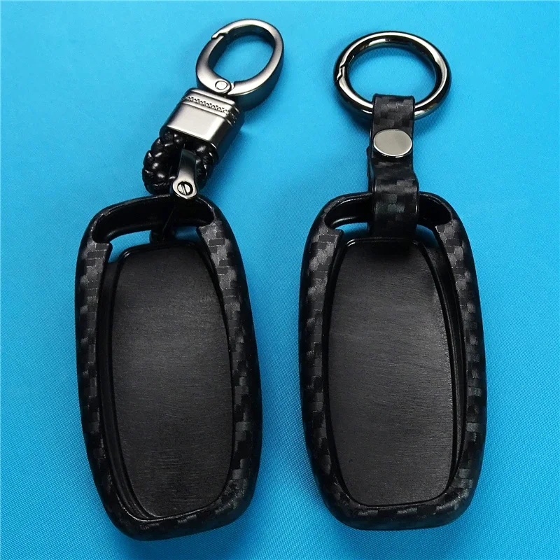 Silicone Carbon Fiber Car Key Cover Shell Protector For Audi A4 B8/A5/A6 C7/A7/A8 D4/Q5/S4/S5/S6/S7/S8/SQ5 Key Ring Chain Cover