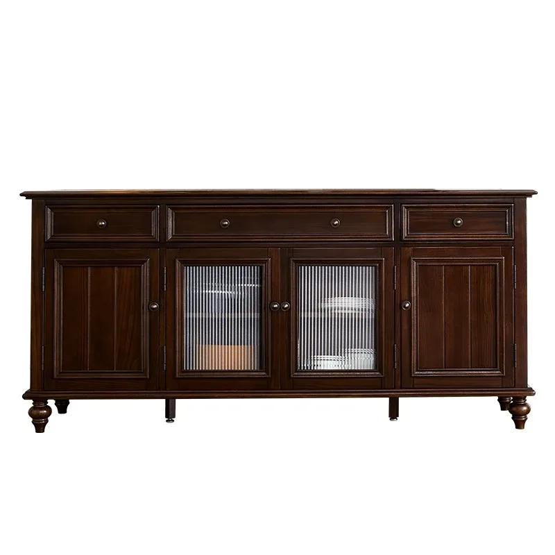 

American pure solid wood dining side cabinet wine cabinet restaurant locker pastoral light luxury rural retro log home