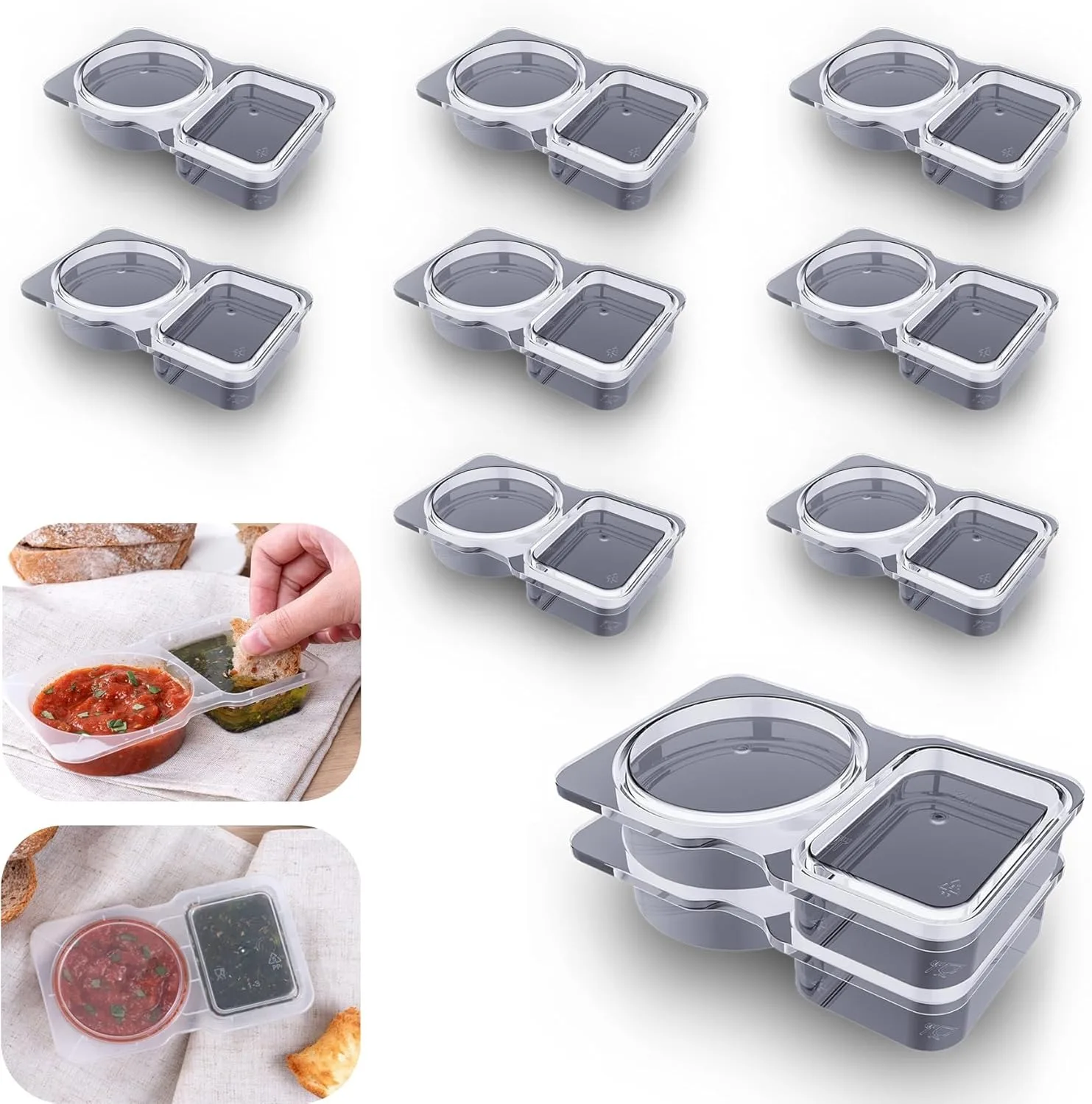 10/20Pcs Double Compartment Condiment Container with Lid Snack Containers for to-go Sauce, Sampling, Travel Snack